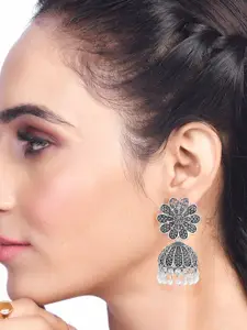 PRIVIU Silver-Plated Oxidised Floral Jhumkas