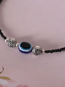 NVR Brass-Plated Stone-Studded & Evil Eye Beaded Anklet