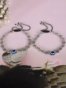 NVR Silver-Plated Stone-Studded Evil Eye Beaded Anklet
