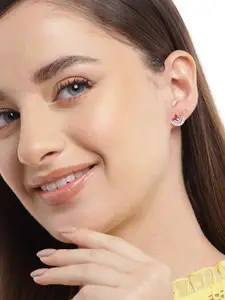 Zavya Rose Gold-Plated CZ Studded Sterling Silver Floral Studs Earrings