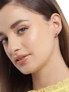 Zavya Rose Gold-Plated CZ Studded Sterling Silver Heart Shaped Studs Earrings