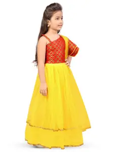 BAESD Girls Ethnic Motifs Woven Design Ready to Wear Lehenga & Blouse With Dupatta