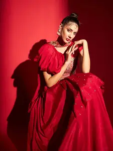 MADHURAM Embroidered Sequinned Ready to Wear Lehenga & Choli with Dupatta