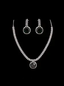 Mirana Rhodium-Plated CZ Studded Nomisha Designer Necklace With Earrings