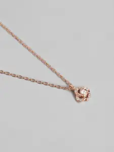 Zavya Women Rose Gold-Plated CZ Studded Sterling Silver Necklace with Earrings