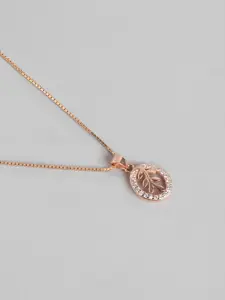 Zavya Women Rose Gold-Plated CZ Studded Sterling Silver Necklace with Earrings