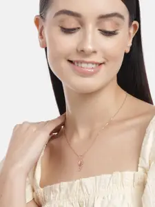 Zavya Women Rose Gold-Plated CZ Studded Sterling Silver Pendant Necklace