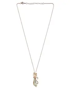 UNIVERSITY TRENDZ Gold-Plated Crystal Studded Cat Style Pendant With Chain