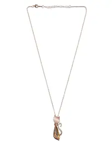 UNIVERSITY TRENDZ Gold-Plated Cat Style Crystal Gold Studded Pendant Necklace