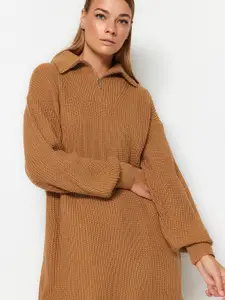 Trendyol Ribbed Shirt Collar Long Sleeve Acrylic Pullover Sweaters