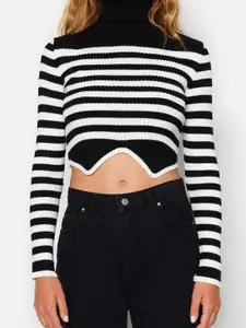 Trendyol Striped Turtle Neck Crop Acrylic Pullover