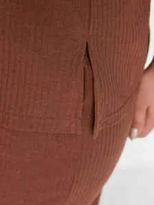 Trendyol Plus Size Ribbed V-Neck Night suit