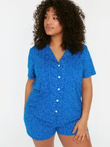 Trendyol Polka Dots Printed Lapel Collar Pure Cotton Shirt And Shorts