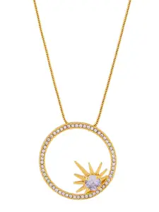 Estele Gold-plated Crystal-studded Round-shaped Pendant With Chain