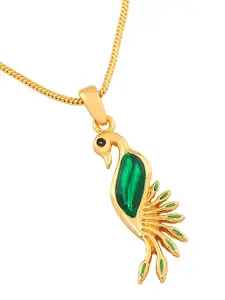 Estele Gold-plated Enamelled Peacock-shaped Pendant With Chain