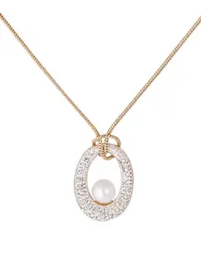Estele Gold-plated Crystal-studded Oval-shaped Pendant With Chain