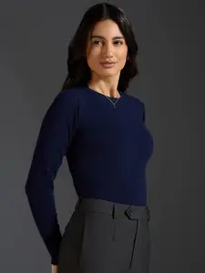 20Dresses Navy Blue Round Neck Acrylic Pullover