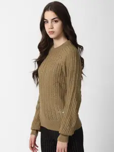 Van Heusen Woman Cable Knit Round Neck Long Sleeves Pullover