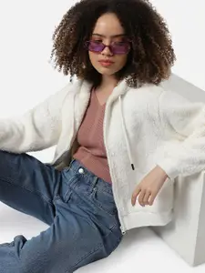 Campus Sutra Hooded Fleece Front Open Sweatshirt