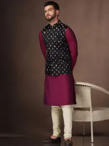KISAH Mandarin Collar Straight Kurta & Churidar With Embroidered Nehru Jacket