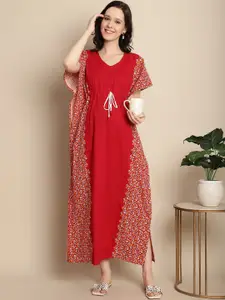Secret Wish Maternity Floral Printed Pure Cotton Maxi Kaftan Nightdress