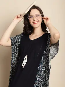 Secret Wish Maternity Ethnic Motifs Printed Pure Cotton Maxi Kaftan Nightdress