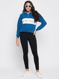 DressBerry Women Blue Colourblocked Sweatshirt