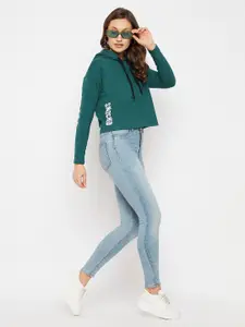 DressBerry Women Teal Hooded Sweatshirt