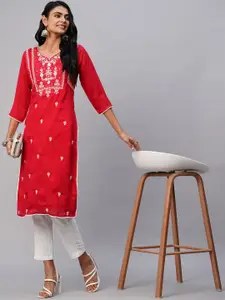 RATAN Floral Embroidered Straight Chanderi Silk Kurta