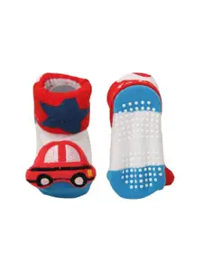 Yellow Bee Infant Boys Pack Of 2 Applique Cotton Anti-Skid Stuffed Pure Cotton Socks