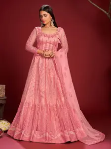 KALINI Embroidered Thread Work Semi-Stitched Lehenga & Unstitched Blouse With Dupatta