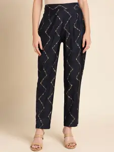 Sangria Chevron V-Neck Foil Printed Top & Trouser