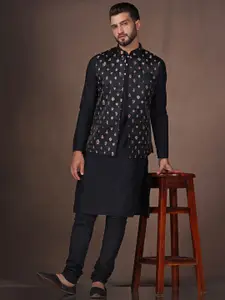 KISAH Floral Embroidered Mandarin Collar Nehru Jacket