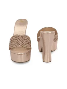 House of Pataudi Embellished Mesh Ethnic Block Heels