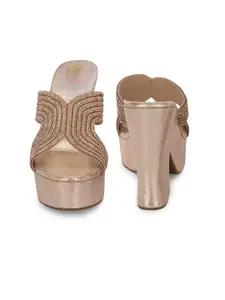 House of Pataudi Ethnic Embellished Party Fabric Platform Heels