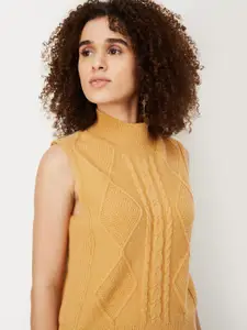 max Cable Knitted Self Design High Neck Pullover Sweaters