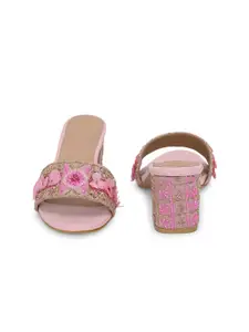 House of Pataudi Embellished Open Toe Block Heels