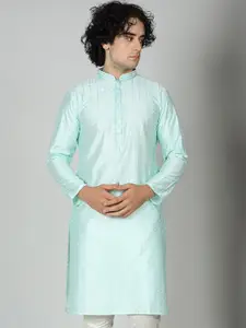 MAAHI FABS Thread Work Mandarin Collar Long Sleeves Jacquard Straight Kurta