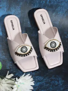 OPHELIA Evil Eye Embellished Open Toe Flats