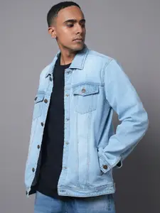 High Star Washed Spread Collar Long Sleeves Denim Jacket