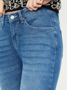 max Women Mid-Rise Clean Look Light Fade Whiskers and Chevrons Jeans