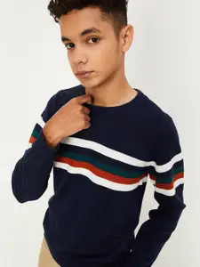 max Boys Striped Round Neck Long Sleeves Pure Cotton Pullover Sweaters