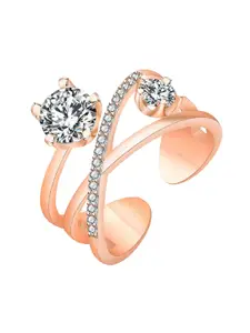 Jewels Galaxy Rose Gold-plated AD-studded Adjustable Finger Ring