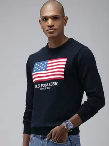 U.S. Polo Assn. Brand Logo Self Designed Pure Cotton Pullover
