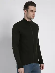 Dennis Lingo Self Design Mock Collar Front-Open Sweater