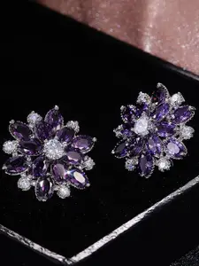 Jewels Galaxy Silver-Plated American Diamond-Studded Studs Earrings