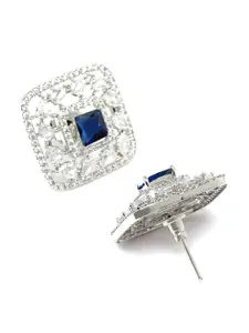 KARATCART Silver-Plated Cubic Zirconia Contemporary Studs Earrings