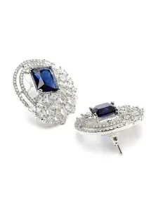 KARATCART Silve-Plated Cubic-Zirconia Contemporary Studs Earrings