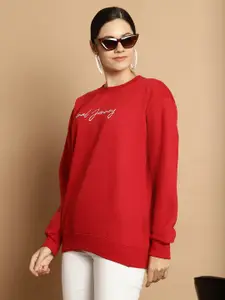 MACK JONNEY Typography Printed Pullover Fleece Sweatshirt