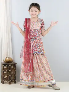 Cutiekins Girls Floral Printed Ready to Wear Cotton Lehenga & Blouse With Dupatta